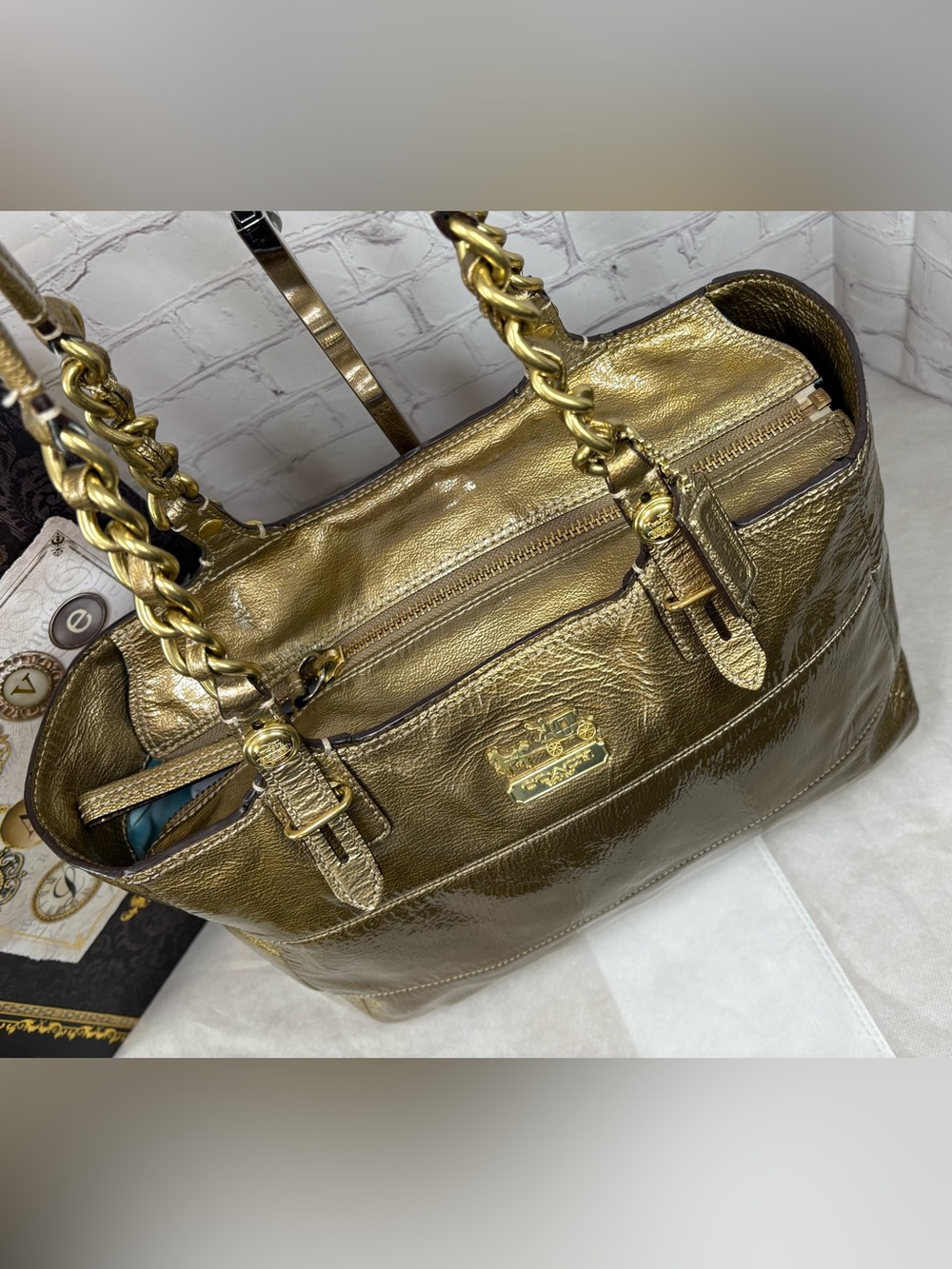 Coach Madison Tribeca Crinkled Metallic Gold Patent Leather Tote No.C1093-15373 - Picture 5 of 15